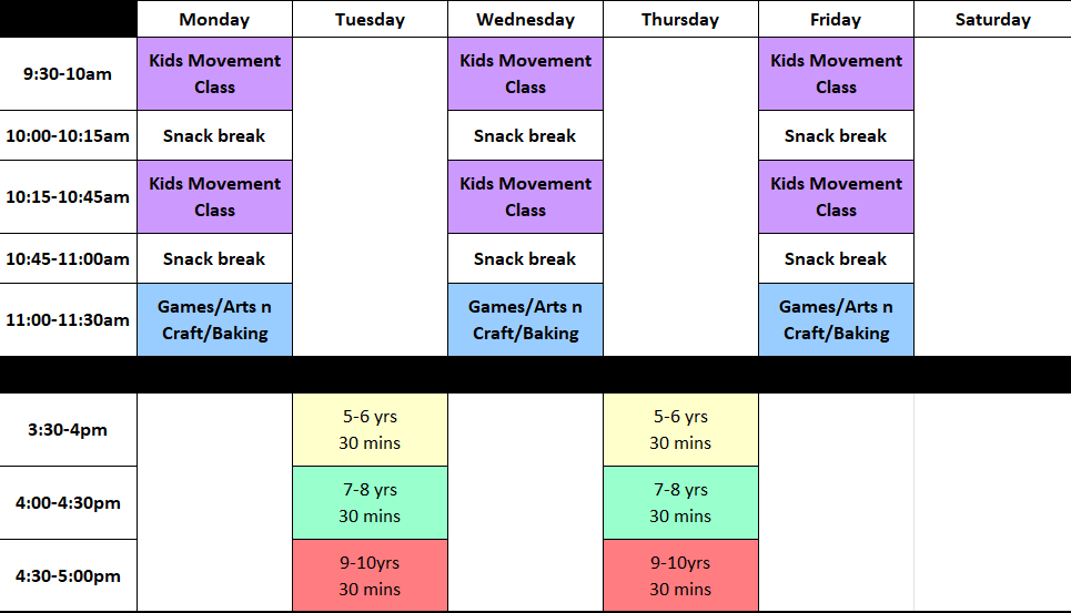 Kids Holiday Timetable MP Studio